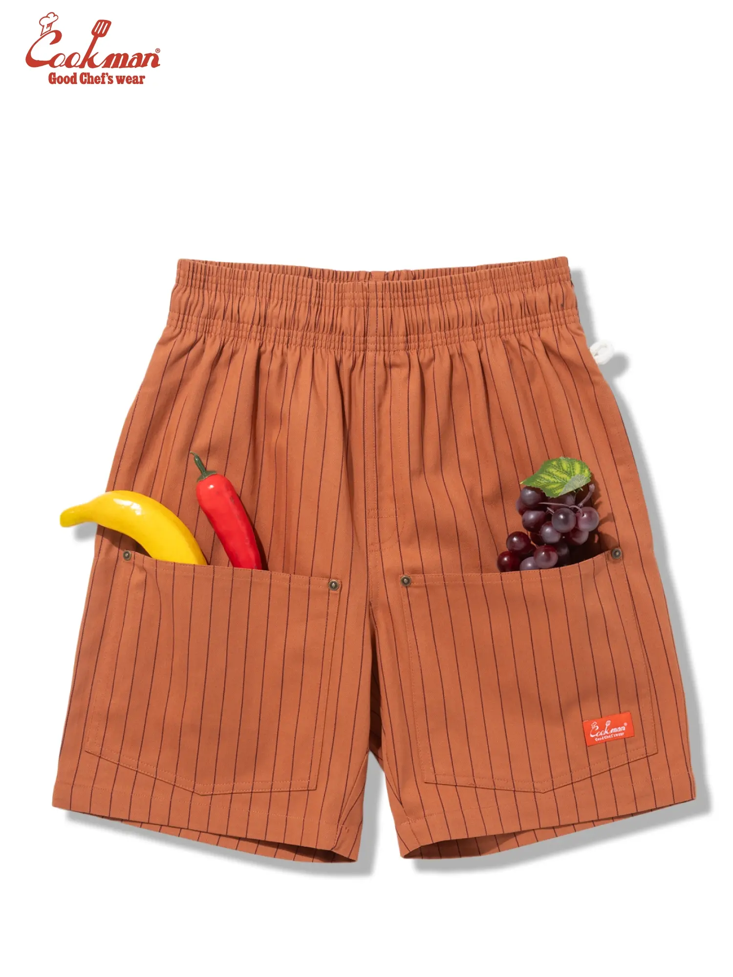 Cookman™️ Chef Pants Short #Front Pocket Herringbone Stripe Brick