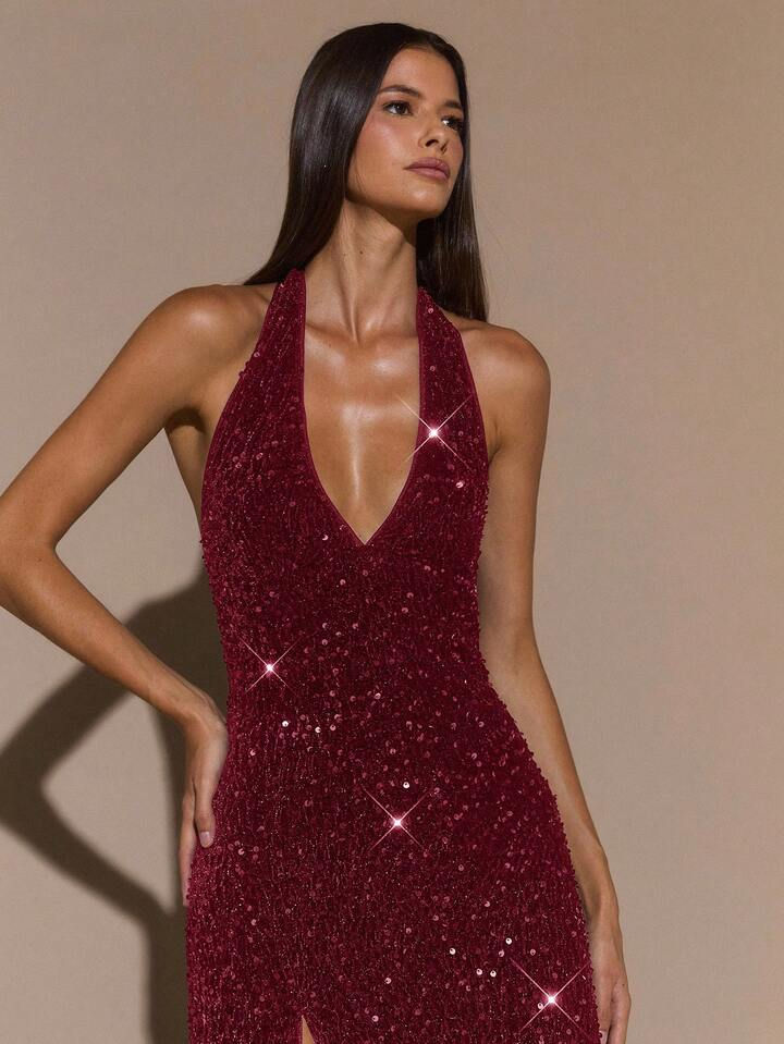 Miniatura: Red Wine Sequin Maxi Dress
