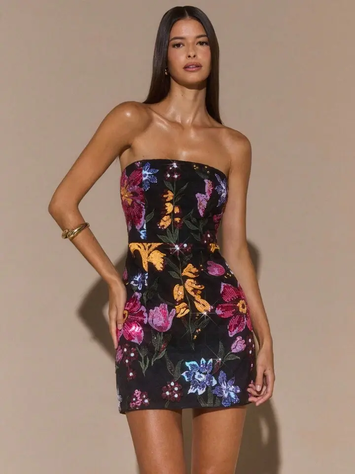 Thumbnail: Strapless Midnight Daisy Mini Corset Dress