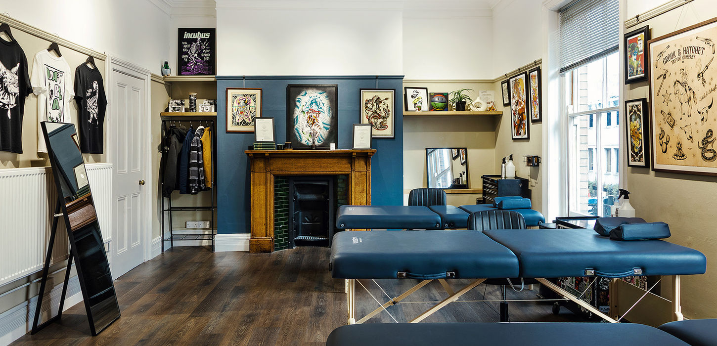 Interior picture inside of Norwich tattoo shop Crook and Hatchet.