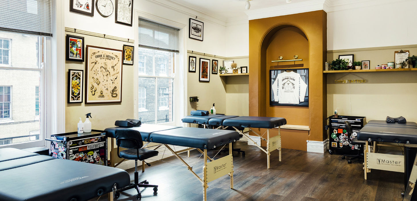 Inside of Norwich tattoo shop Crook and Hatchet on Upper King Street.