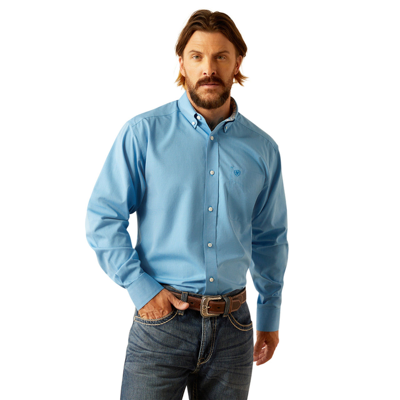 ARIAT WRINKLE FREE CLASSIC FIT BLUE - MENS SHIRT - 10055278