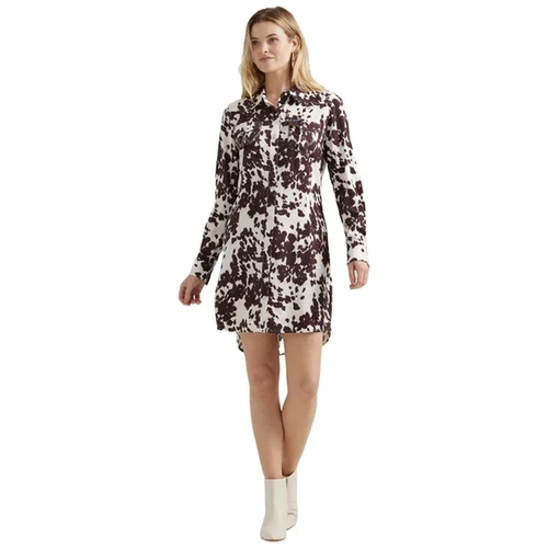 cow print t shirt dress Wrangler Women's Americana Cow Print Western Snap Shirt Dress 112356666