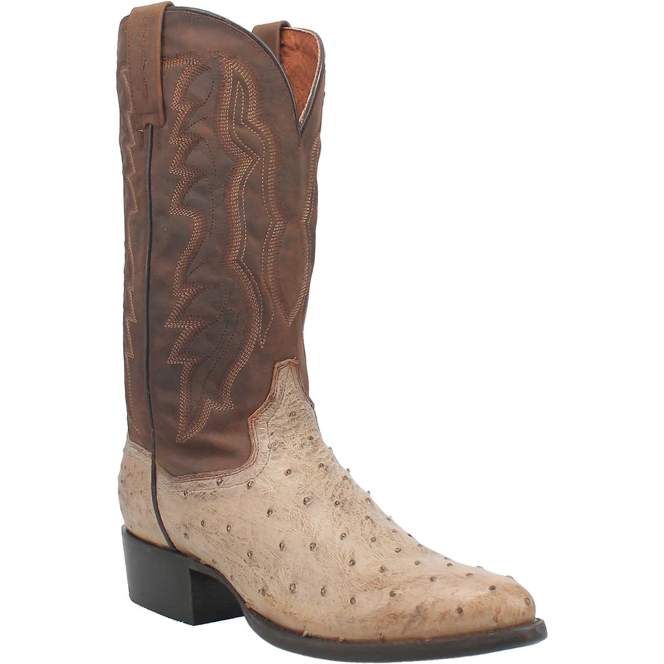 Men’s Dan Post Pershing Ostrich Boots Handcrafted Sand