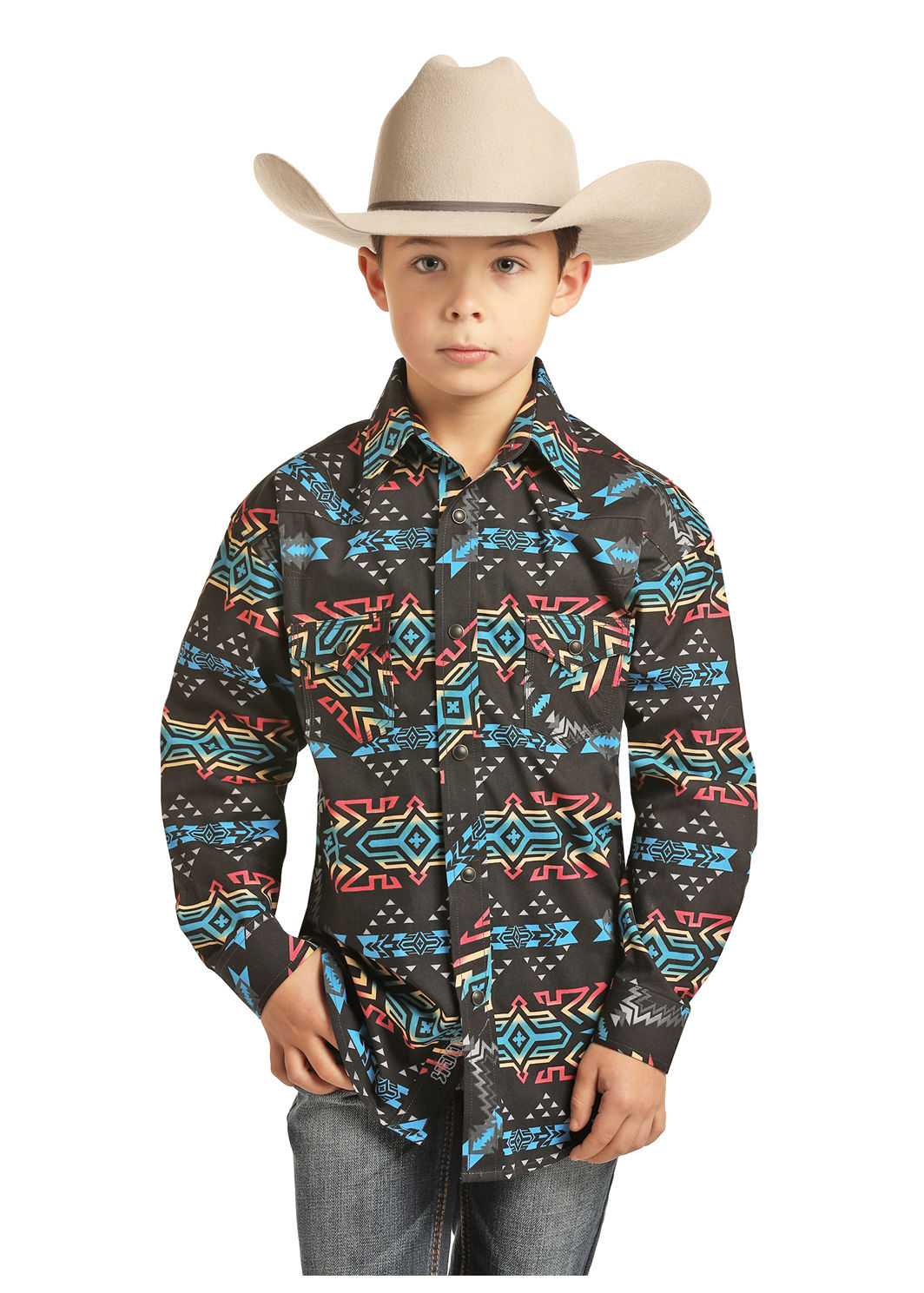 BOY'S ROCK AND ROLL COWBOY POPLIN AZTEC PRINT