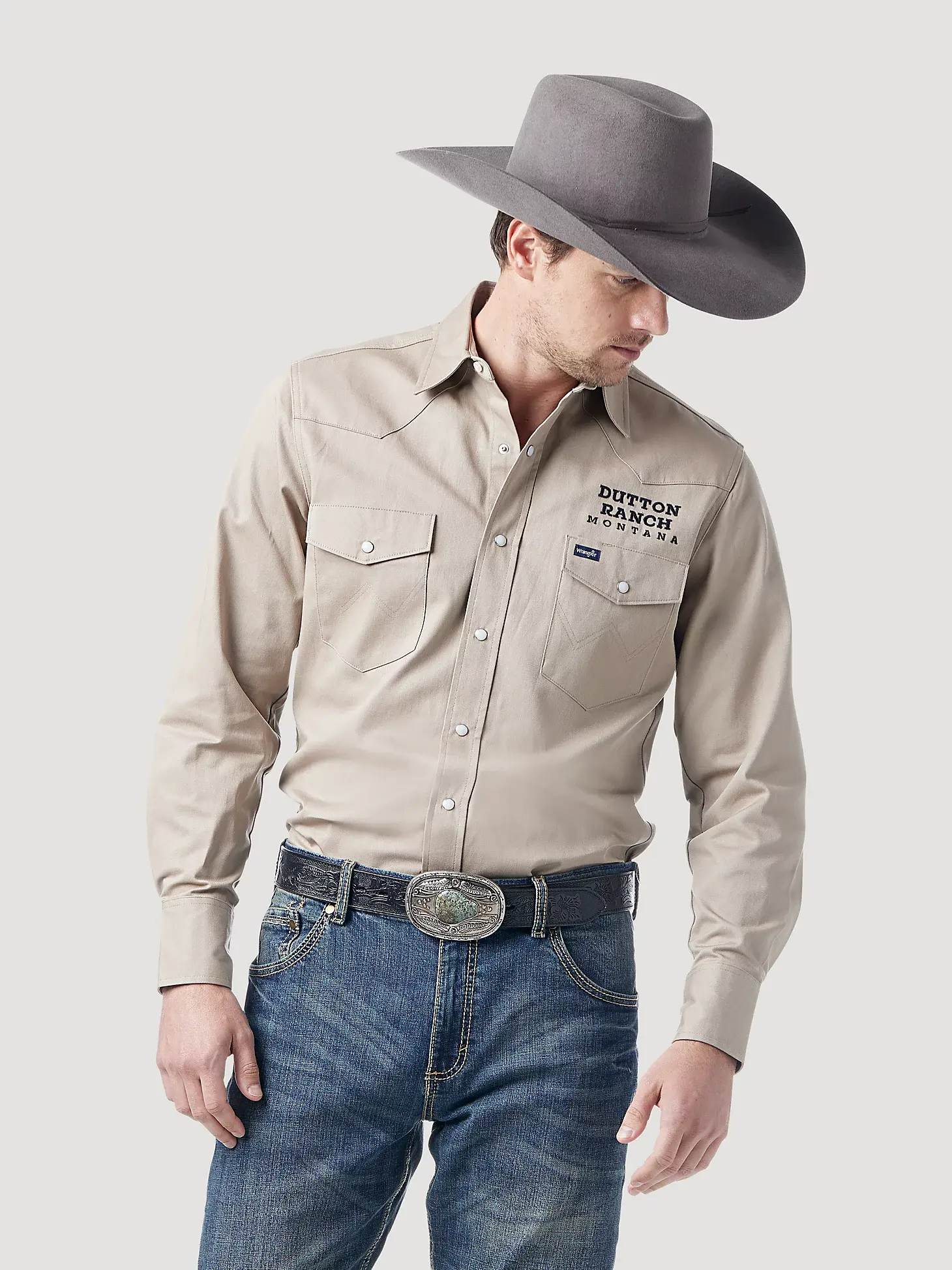 WRANGLER X YELLOWSTONE Y TWILL SNAP SHIRT IN KHAKI