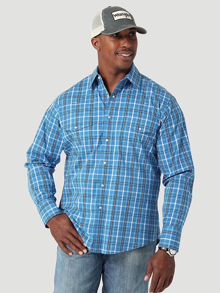 WRANGLER Men's Wrinkle Resist L/S Western Snap Plaid Shirt