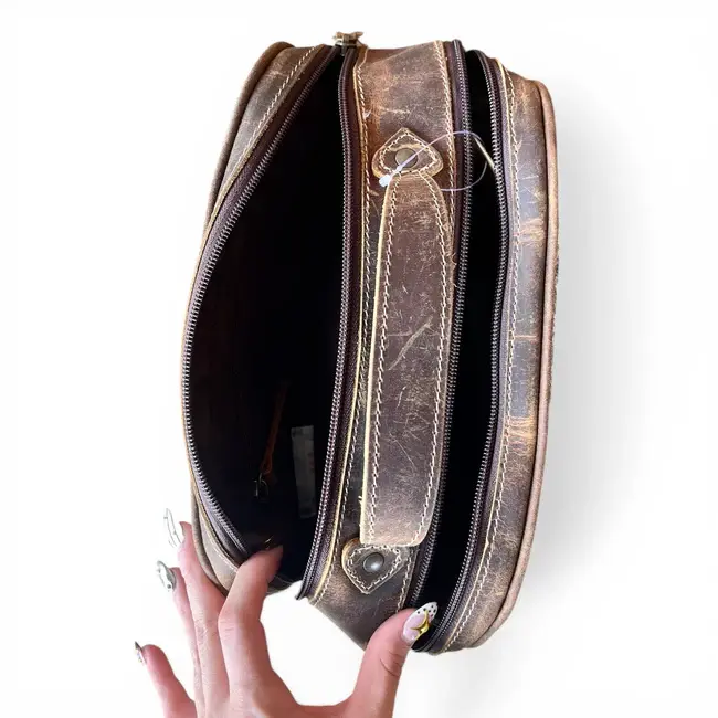 Thumbnail: Blossom tooled leather toiletry bag Western Linens