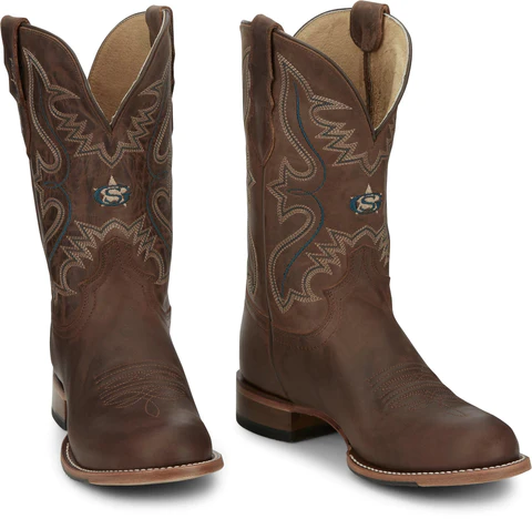 Justin 11in Mens Rich Mahogany Wells Leather Cowboy Boots JRs