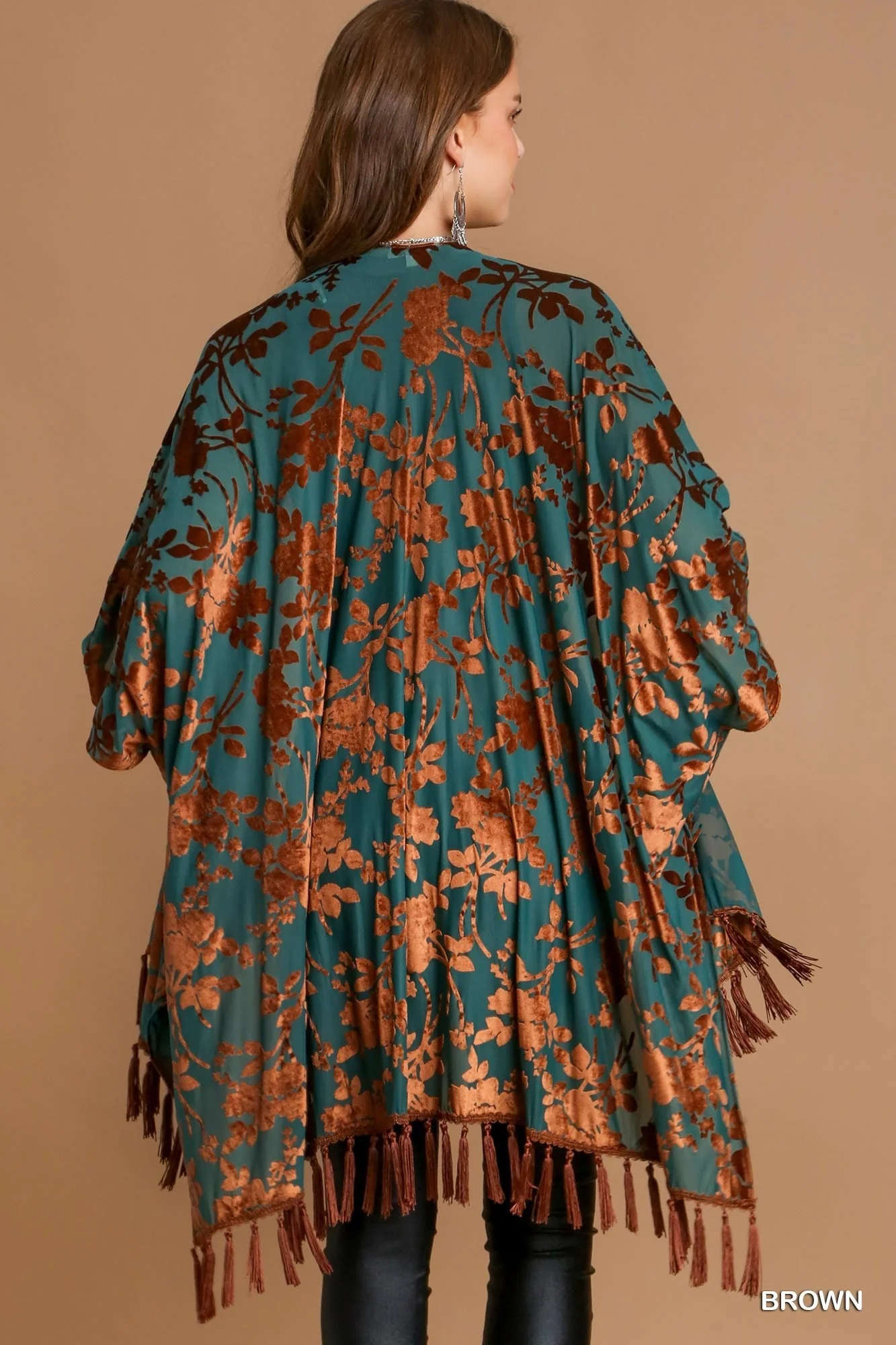 Thumbnail: Umgee Floral Burnout Velvet with Tassel Fringe Kimono