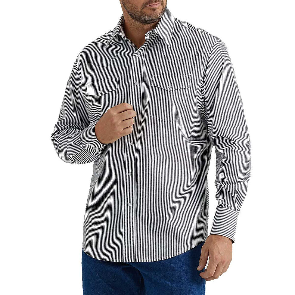 Wrangler Men's Wrinkle Resist Snap Long Sleeve Shirt - Black Stripe