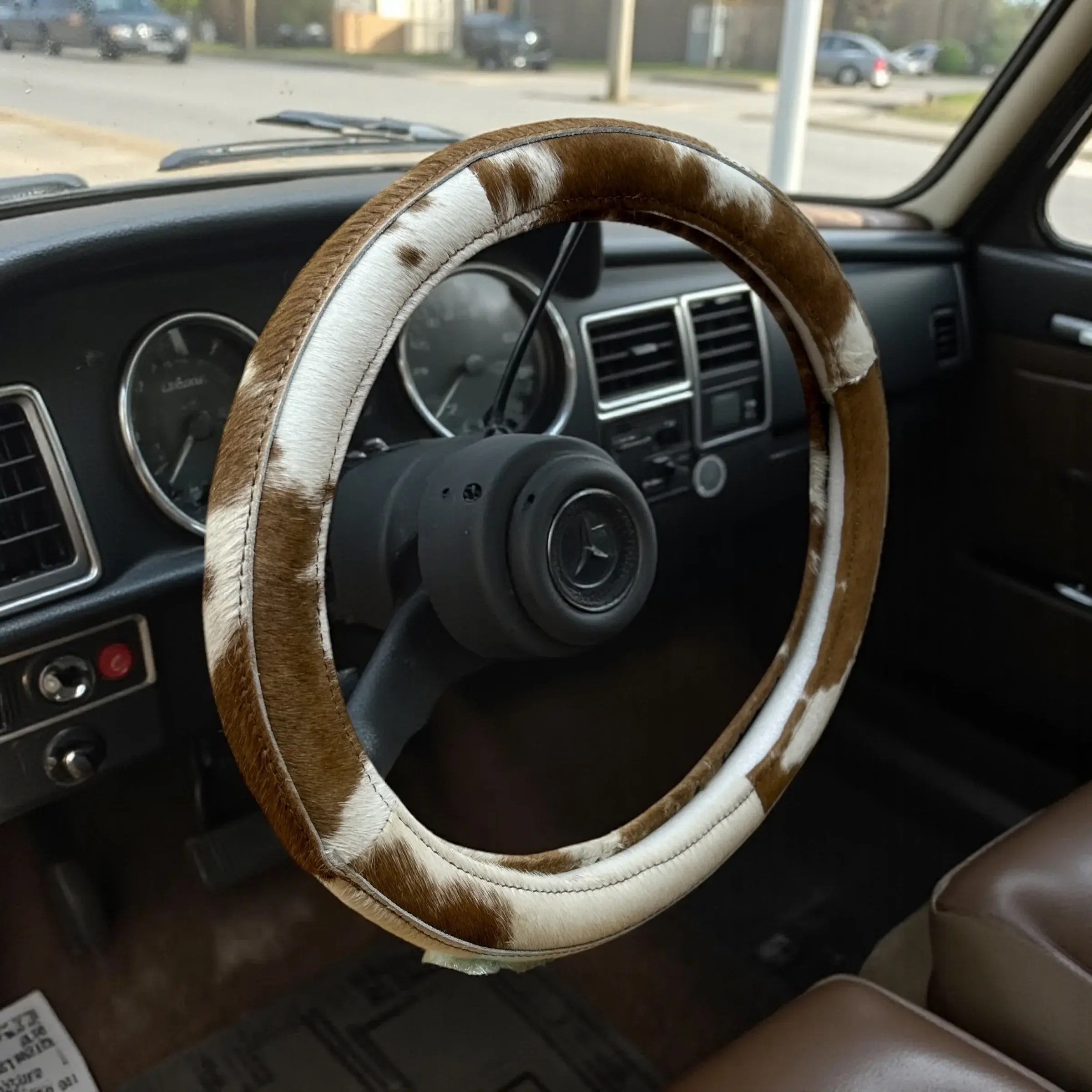 All cowhide steering wheel cover Western Linens