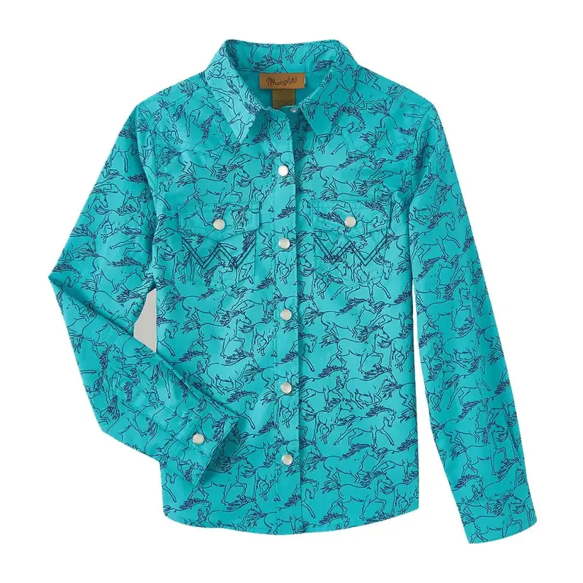 Wrangler Girls Cowgirl Horse Print Shirt - 112346585