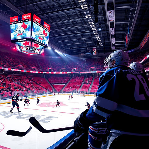 Hockey players stadium bright red adn blue teams canada.jpg