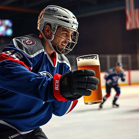 beer league hockey, hockey player in action with beer, hockey and stock.jpg