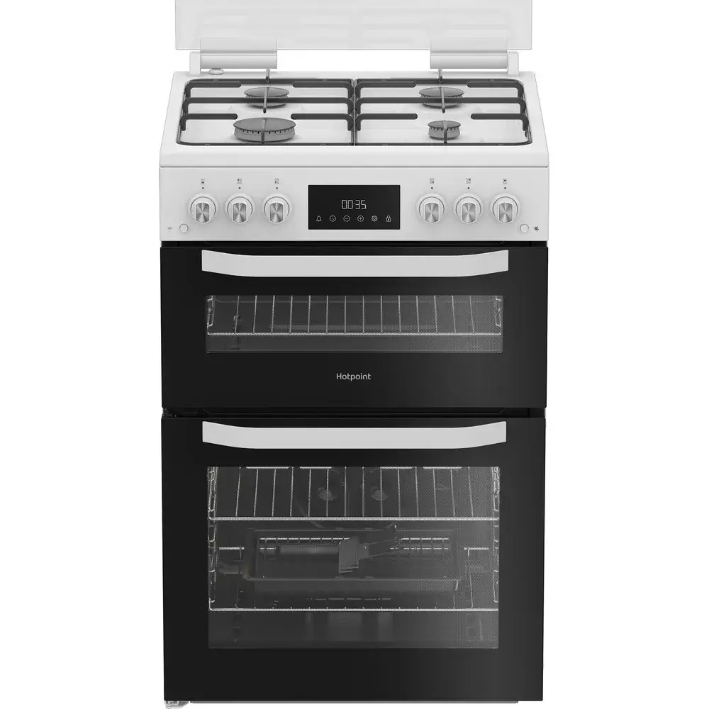 White Hotpoint double oven with gas hob
