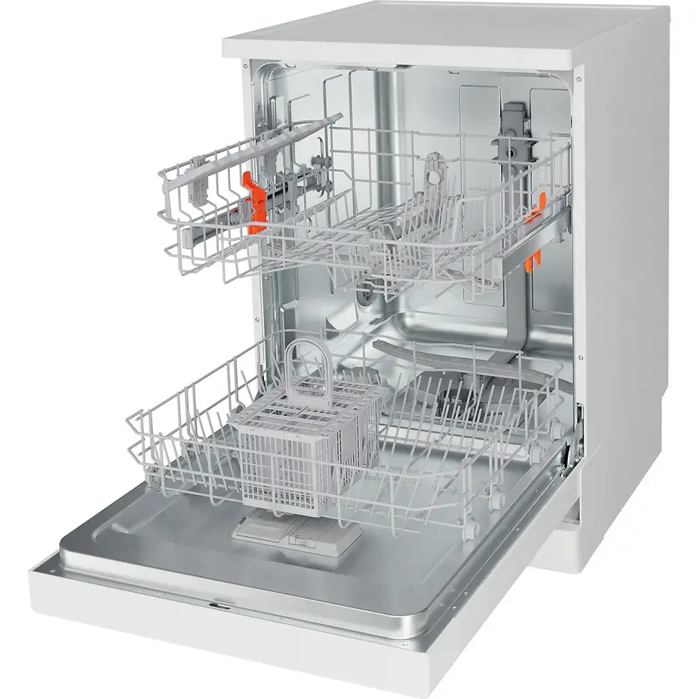 Hotpoint Dishwasher HL626 interior view, showing racks and utensil baskets