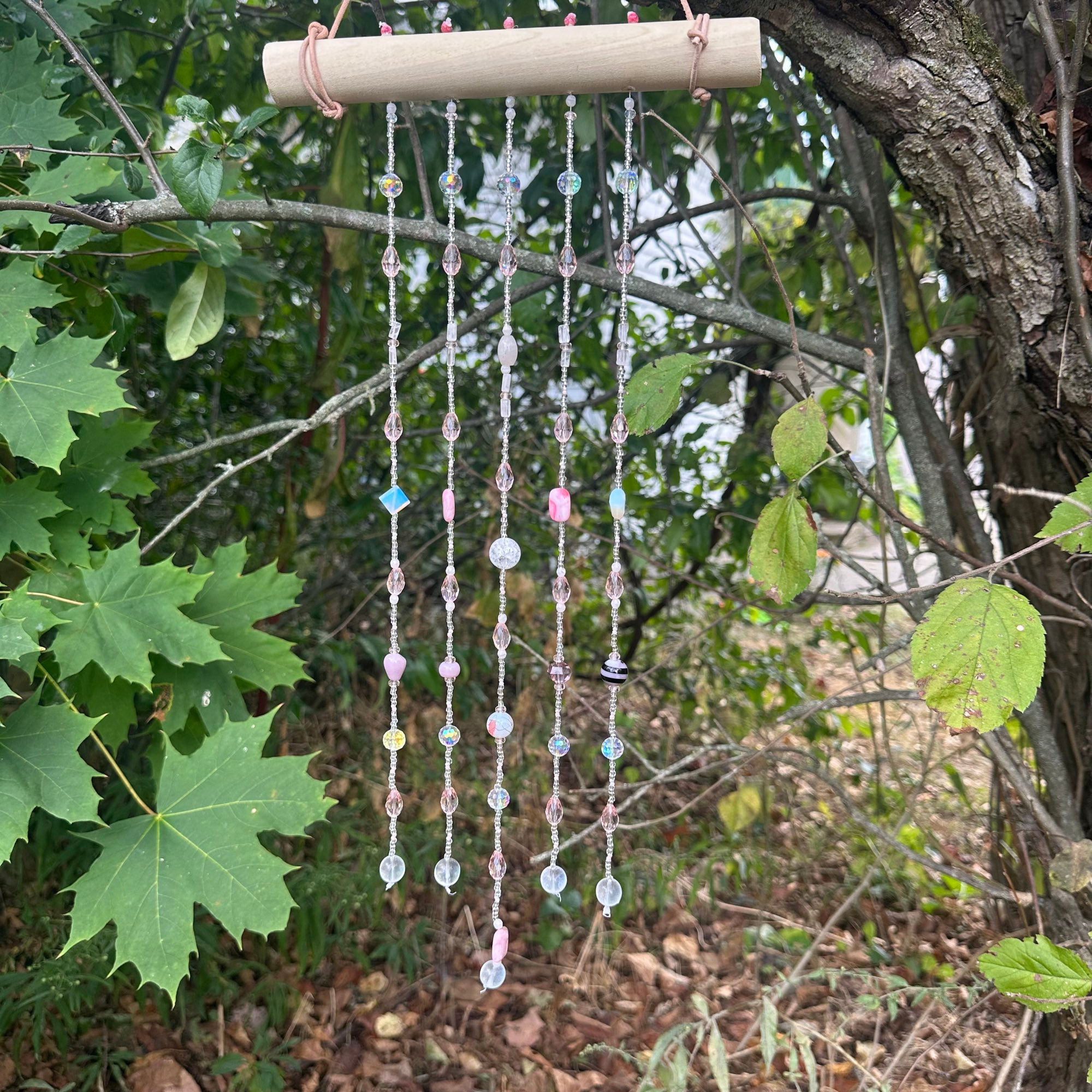 Pale Pink Wall Hanging, beaded wall decor