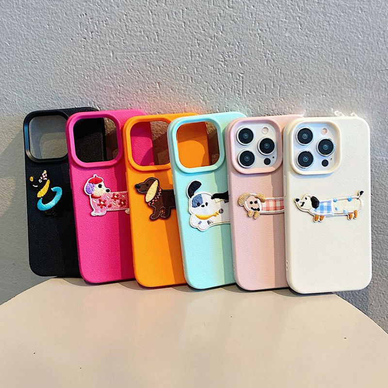 Thumbnail: 3D Embroidered Cartoon Dog Phone Case for iPhone