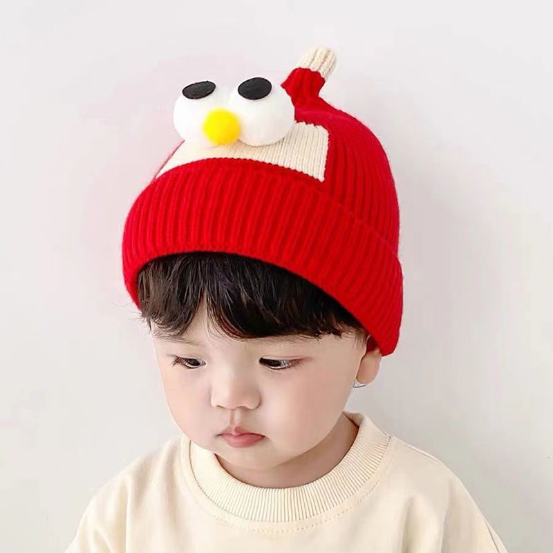 Thumbnail: Cute Baby Winter Beanie Cap Cartoon Big Eye Knitted Pointed Hat For Infant Toddl