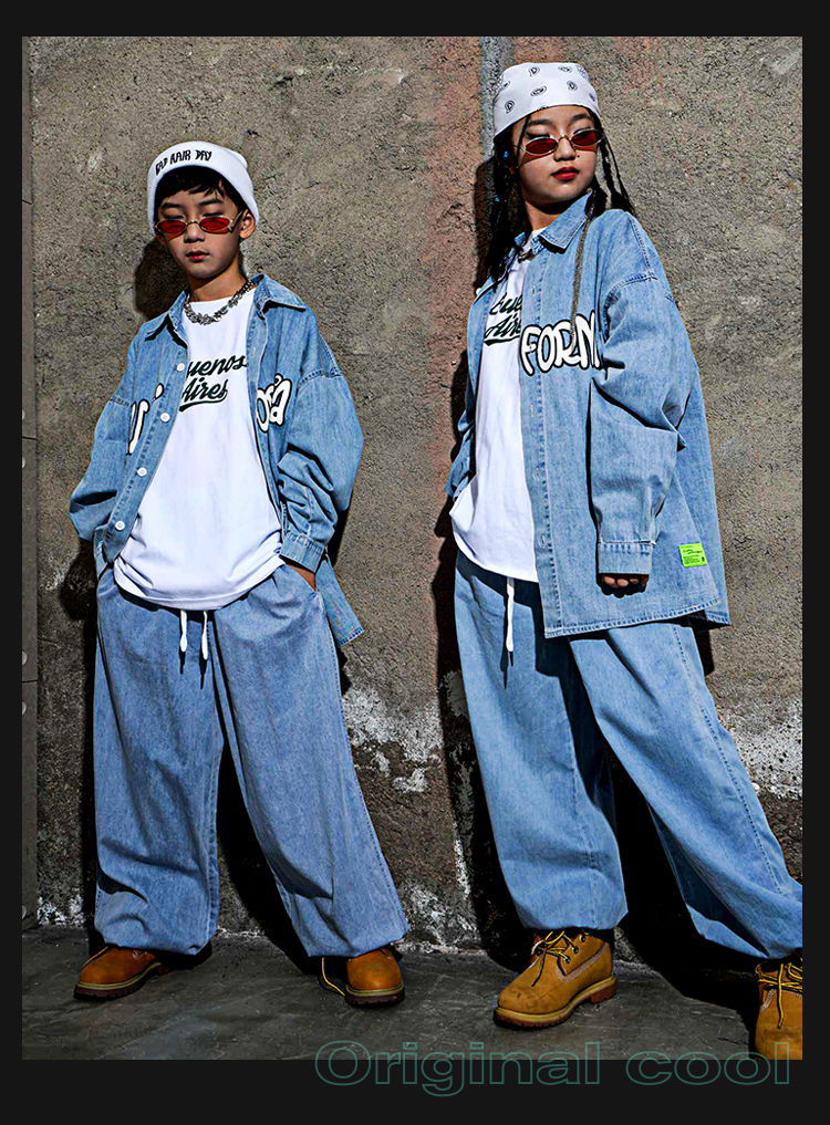Thumbnail: New Long-Sleeved Denim Shirt Hiphop Suit Children'S Jazz Performance Costumes 
