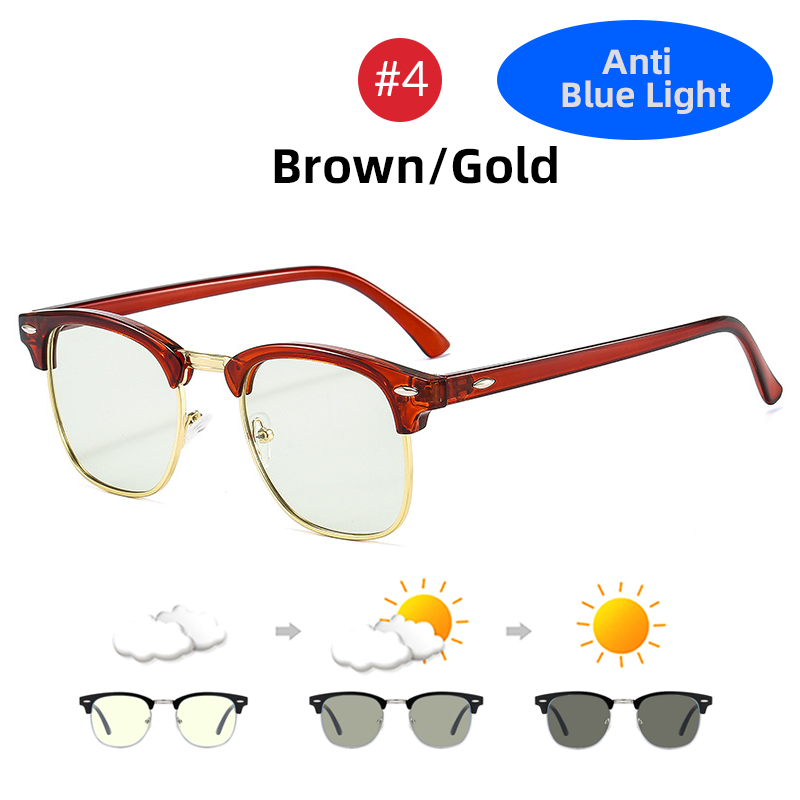 Thumbnail: Semi Rimless Photochromic Glasses Men Anti Blue Light Blocking Color Changing Ey