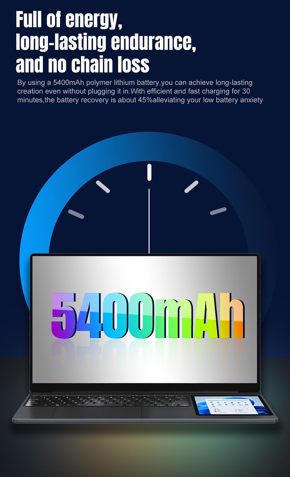 Thumbnail: CRELANDER 15.6"+7" Dual Screen Laptop Intel N100 16GB DDR4 RGB Backlit Keyboard 