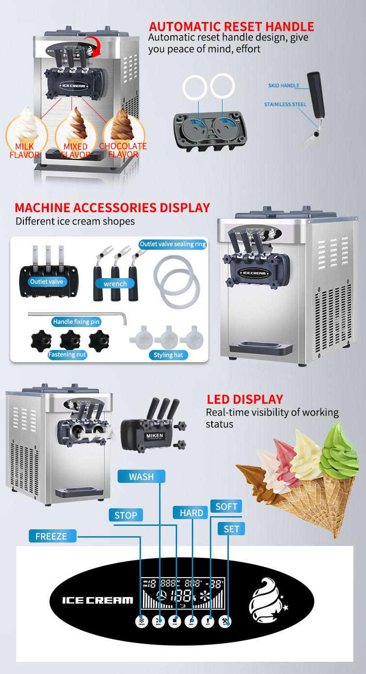 Thumbnail: 110/220V Commercial Automatic Three Flavors Soft Serve Ice Cream Machine Maker F