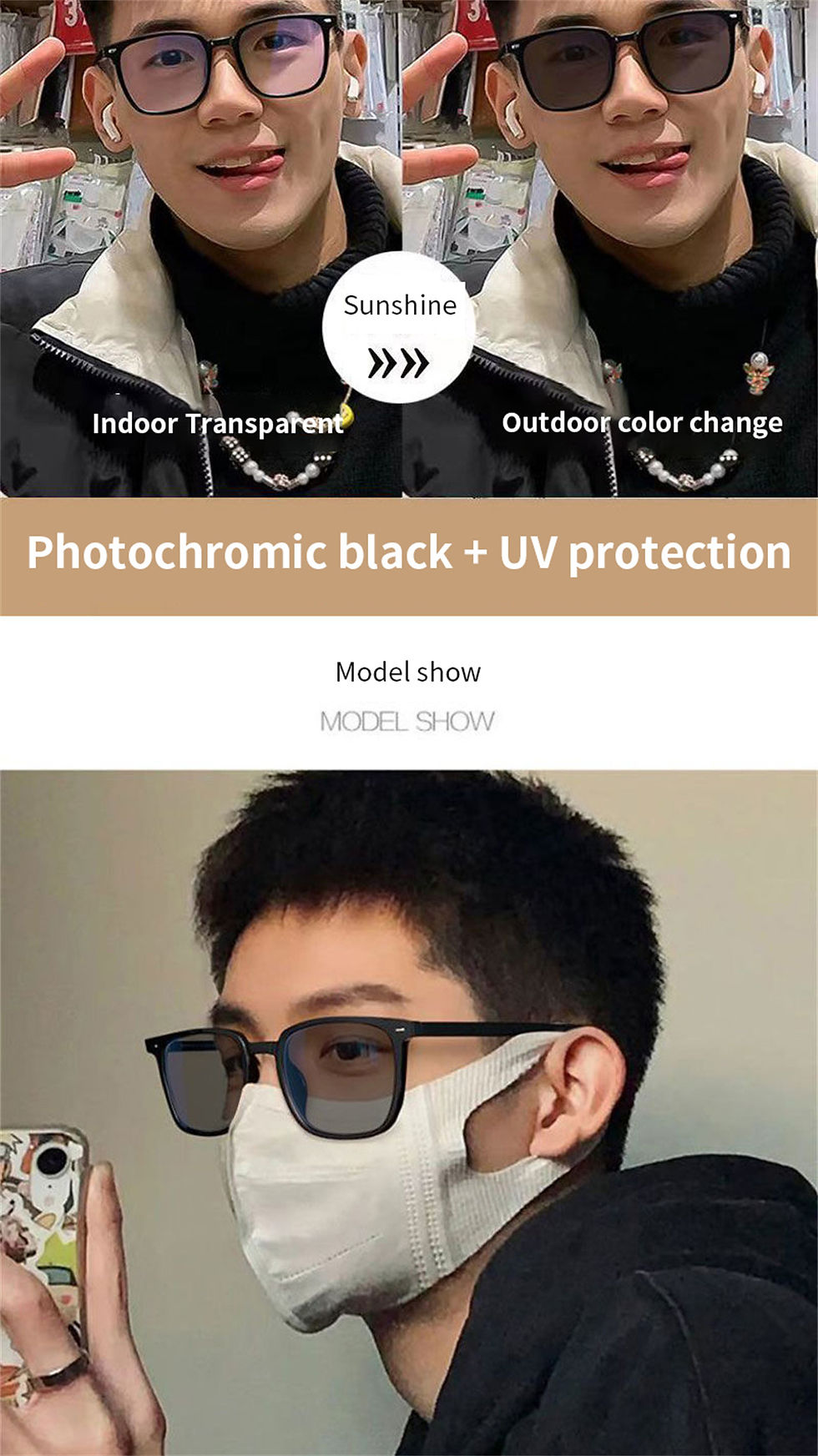 Thumbnail: Zilead 0-0.5-1-2-5-6 Discolored Myopia Glasses Women Men Clear Sqaure Photochrom