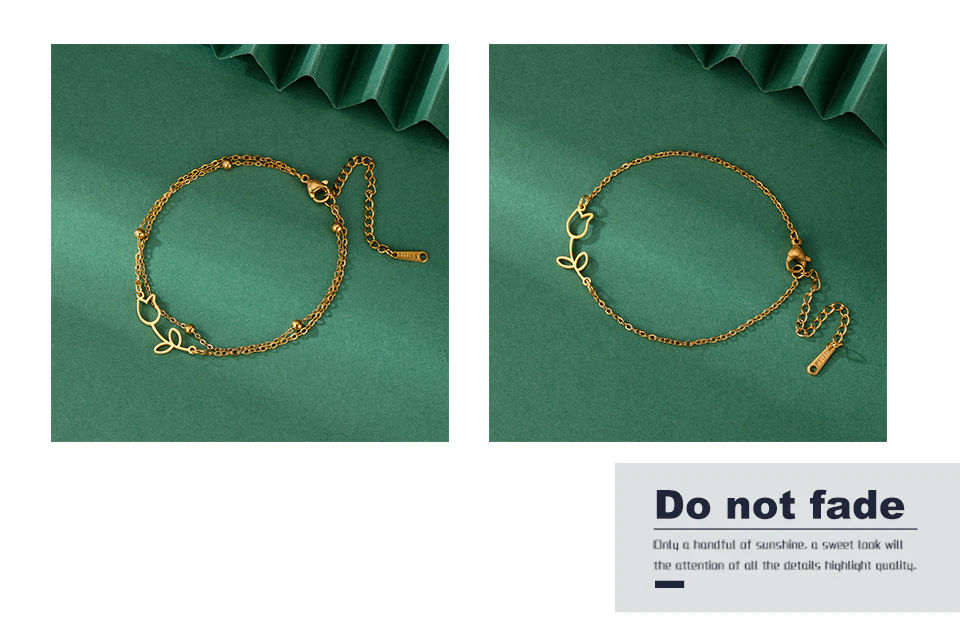 Thumbnail: Kkjoy Fashion New Gold Color Stainless Steel Simple Adjustable Rose Flower Ankle