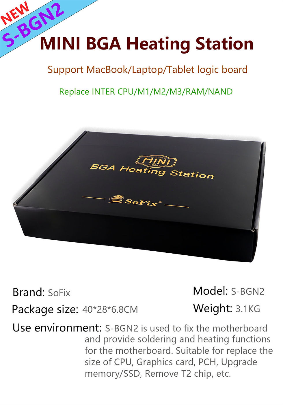 Thumbnail: SoFix S-BGN2 Mini BGA Heating Station For Laptop Macbook Pro Motherboard Heating