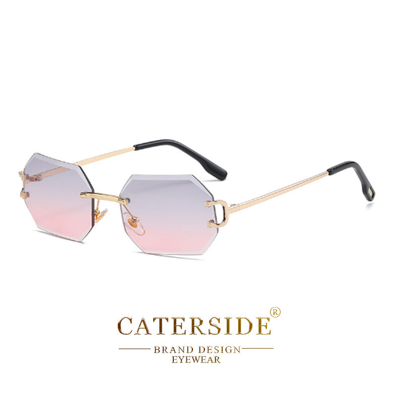 Thumbnail: CATERSIDE Rimless Polygon Men's Sunglasses Octagonal Vintage Shades Gradient Tra