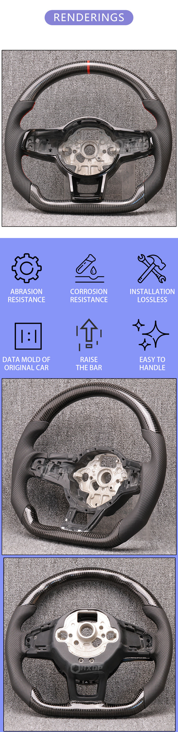 Thumbnail: Carbon Fiber Steering Wheel leather Alcantara For Volkswagen Golf 7 7.5 GTI GTD 