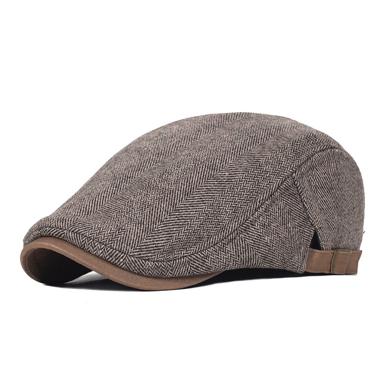 Thumbnail: Big Size Newsboy Cap Men Winter Wool Thick Warm Vintage Herringbone Casual Strip