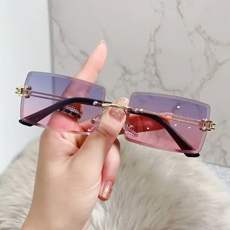 Thumbnail: Rimless Rectangle Vintage Sunglasses Woman Brand Pink Gradient Sun Glasses Femal