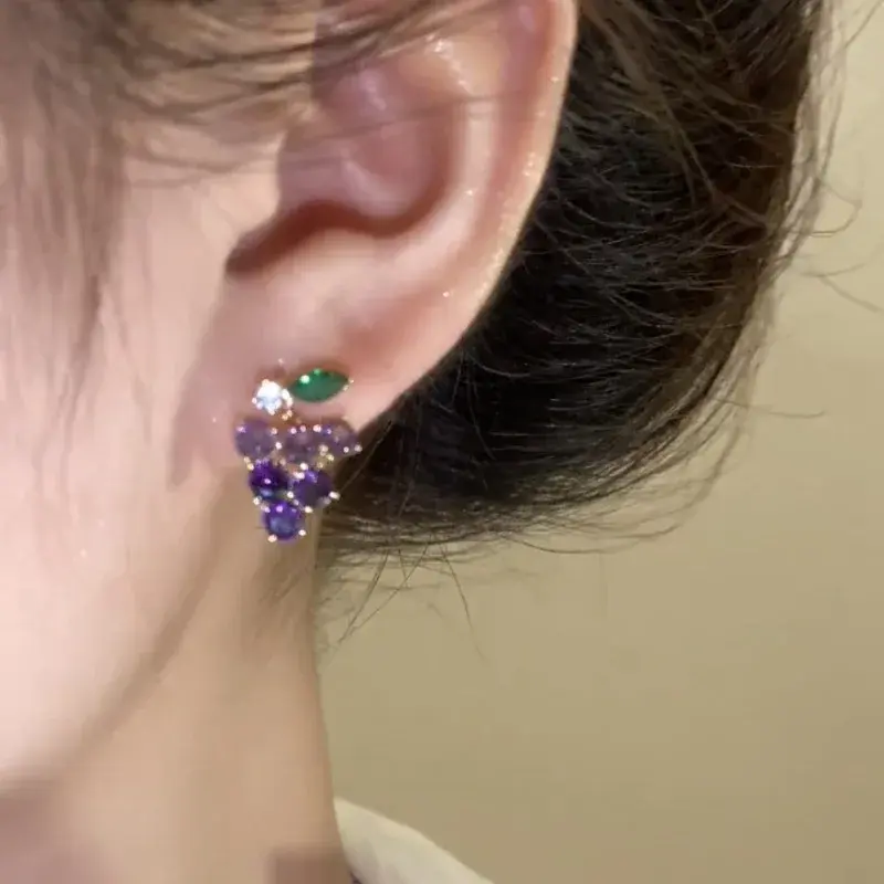 Thumbnail: New Exquisite Purple Zircon Grape Stud Earrings for Women Cute and Fashionable D