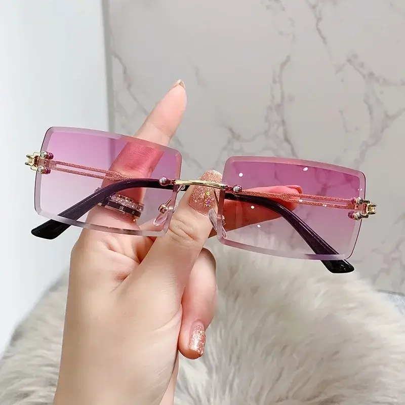 Thumbnail: Rimless Rectangle Vintage Sunglasses Woman Brand Pink Gradient Sun Glasses Femal