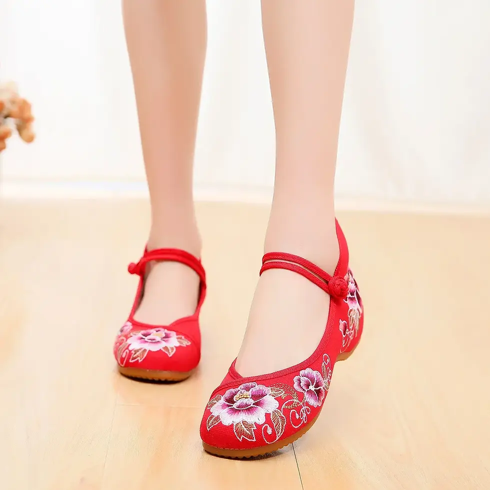 Thumbnail: Fashion Vintage Woman Cloth Shoes Elegant Ethnic Style Casual Embroidery Streetw
