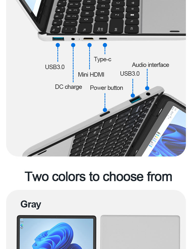 Thumbnail: CRELANDER Mini Laptop 10.95 "Touch Screen Intel N100 CPU Windows 11 512GB M2 SSD