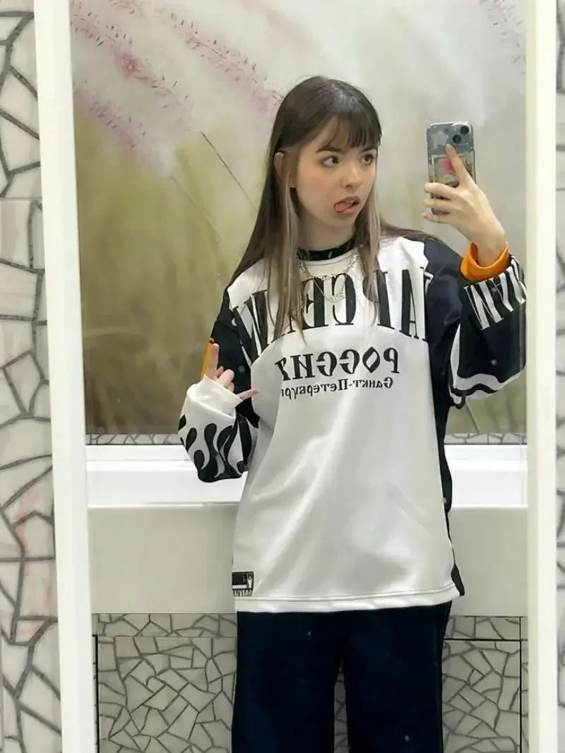 Thumbnail: Kawaii letter geometric pattern fashion cute hip-hop long-sleeved pullover women