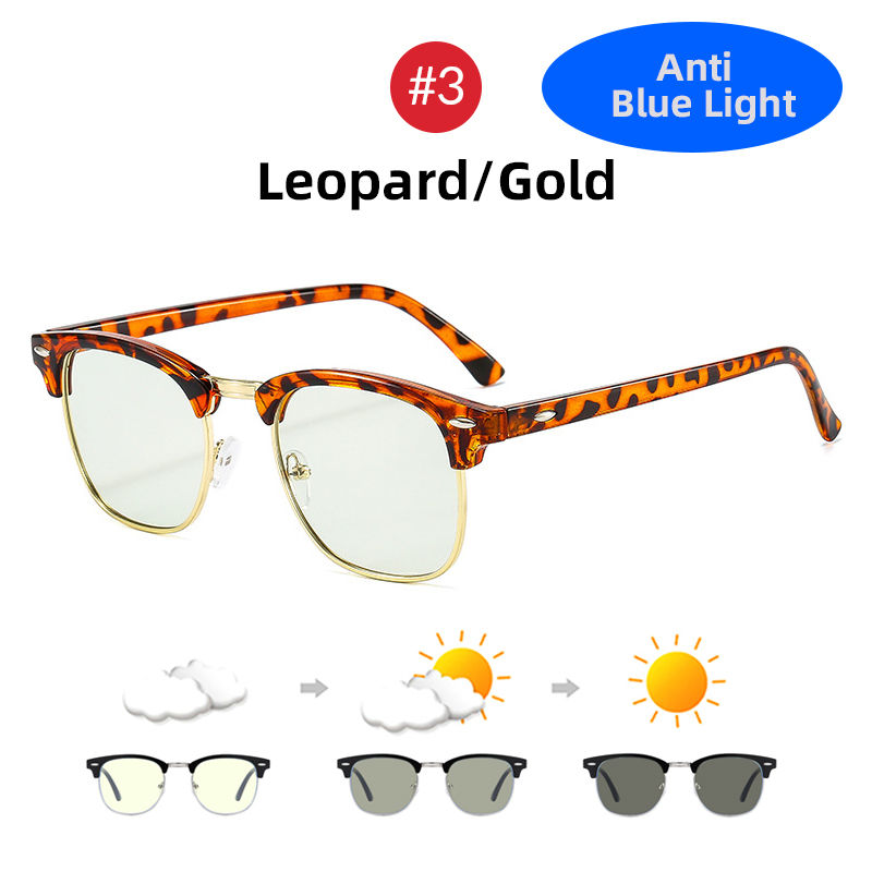 Thumbnail: Semi Rimless Photochromic Glasses Men Anti Blue Light Blocking Color Changing Ey