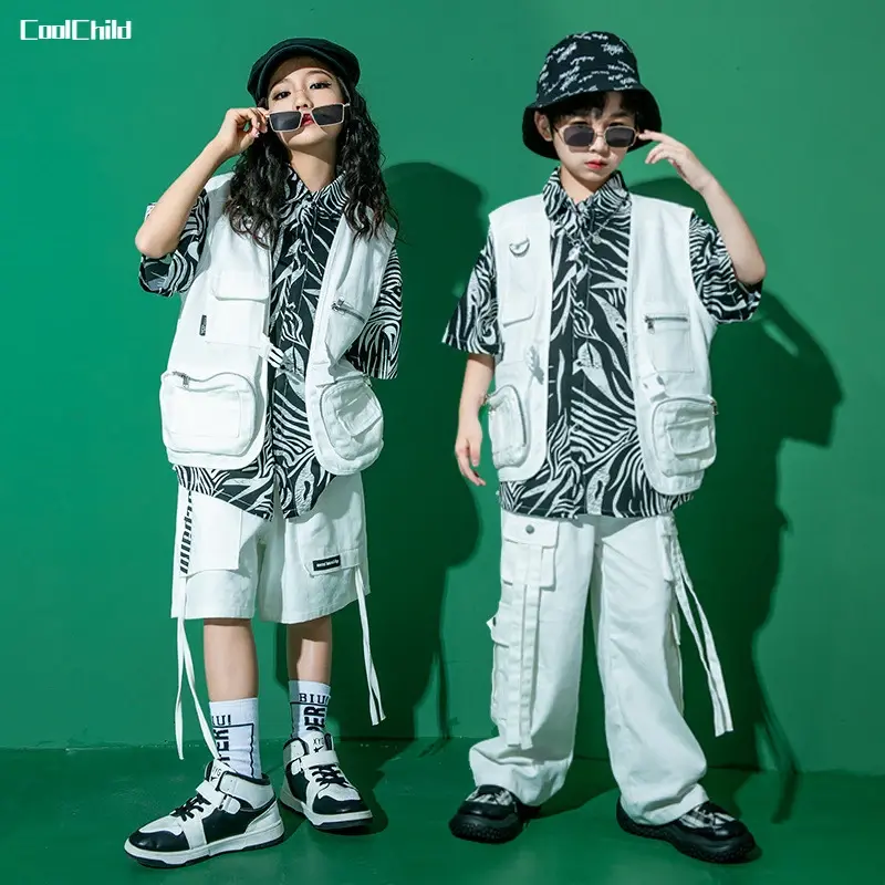 Thumbnail: Hip Hop Girls Vest Loose Cargo Pants Boys Cool Striped Shirt Street Dance Shorts