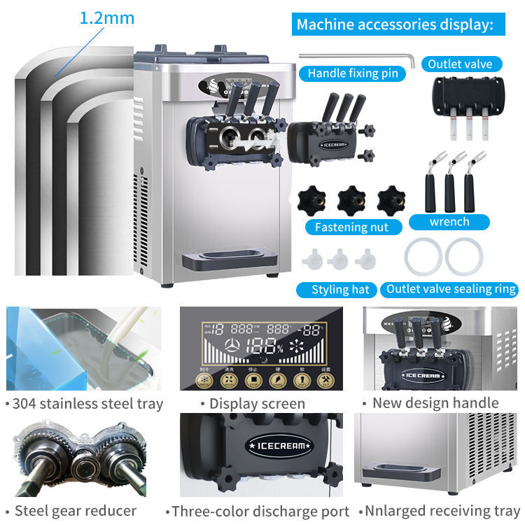 Thumbnail: 110/220V Commercial Automatic Three Flavors Soft Serve Ice Cream Machine Maker F