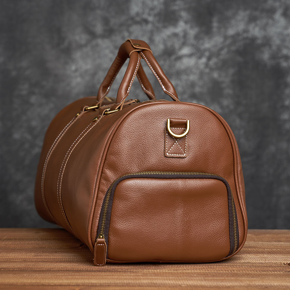 Thumbnail: ZRCX  Genuine Leather Men Women Travel Bag Soft Real Leather Cowhide Carry 