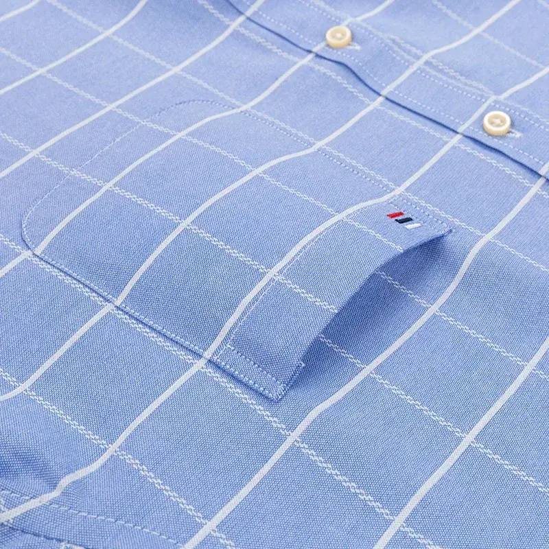 Thumbnail: Men Oxford Fashion 100% Cotton  Long Sleeve Casual Slim Solid Color Plaid Print 