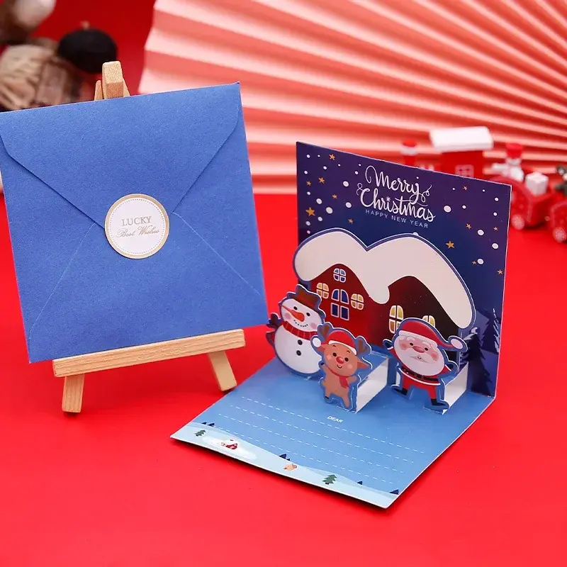 Thumbnail: 3D Pop Up Cartoon Christmas Card Merry Christmas Greeting Card Handwritten Bless
