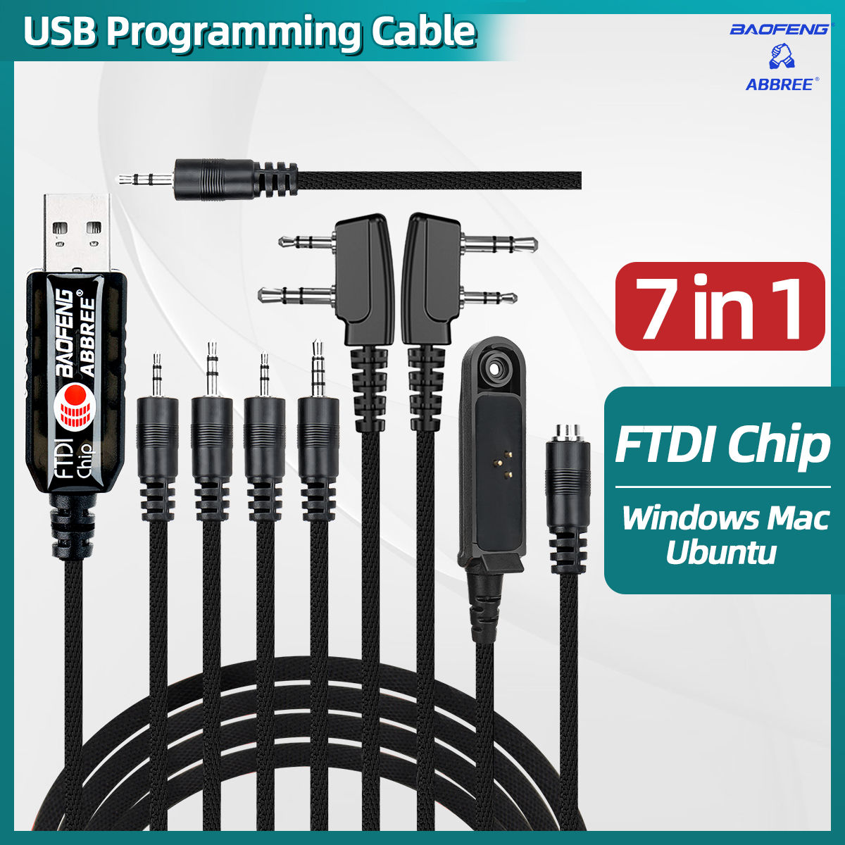 ABBREE 7 In 1 FTDI USB Programming Cable for Baofeng UV-5R UV 5RH 21 PRO Quanshe
