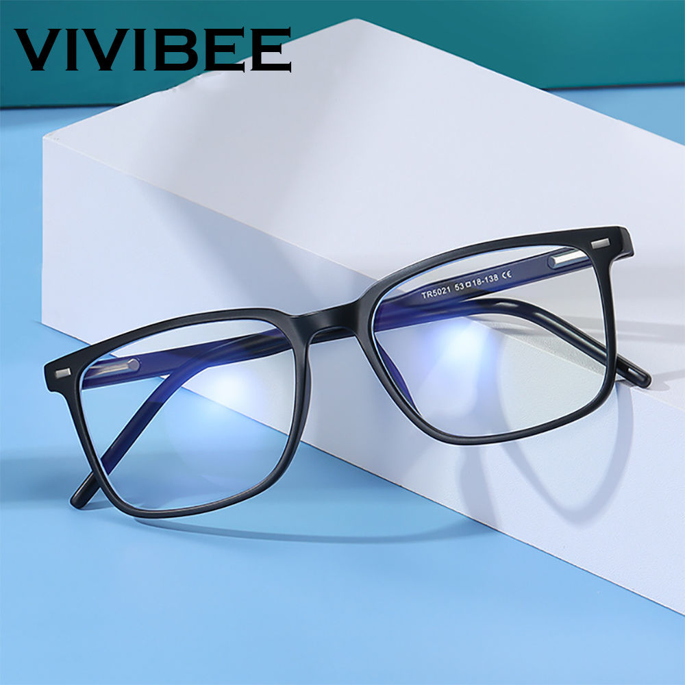 VIVIBEE 2024 Square Blue light Blocking Glasses Men TR90 Light Frame Anti Blue R