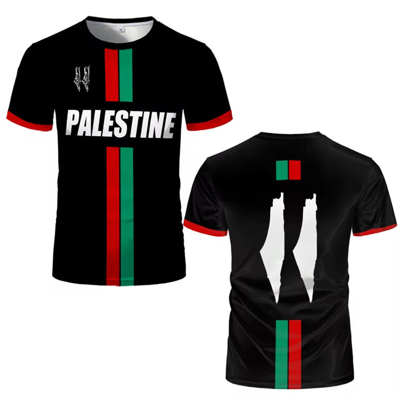 Thumbnail: Palestine Football T Shirts fashion o neck Short Sleeve Palestinian Flag 3D Prin
