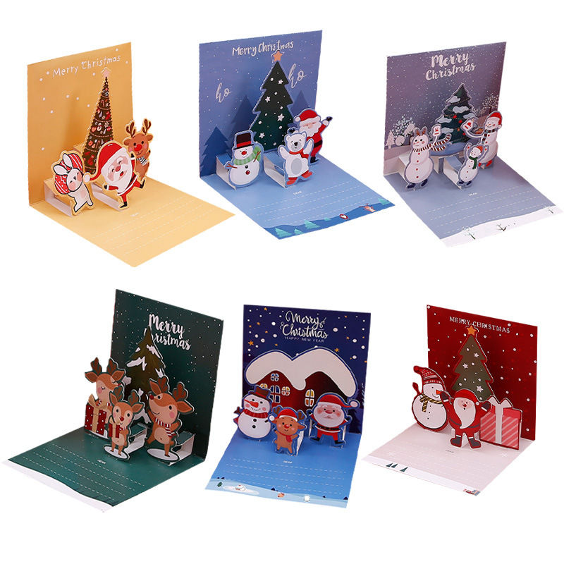 Thumbnail: 3D Pop Up Cartoon Christmas Card Merry Christmas Greeting Card Handwritten Bless